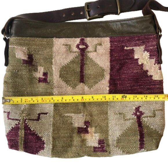 Kilim carpet or tapestry leather bag handbag purse - Picture 11 of 16